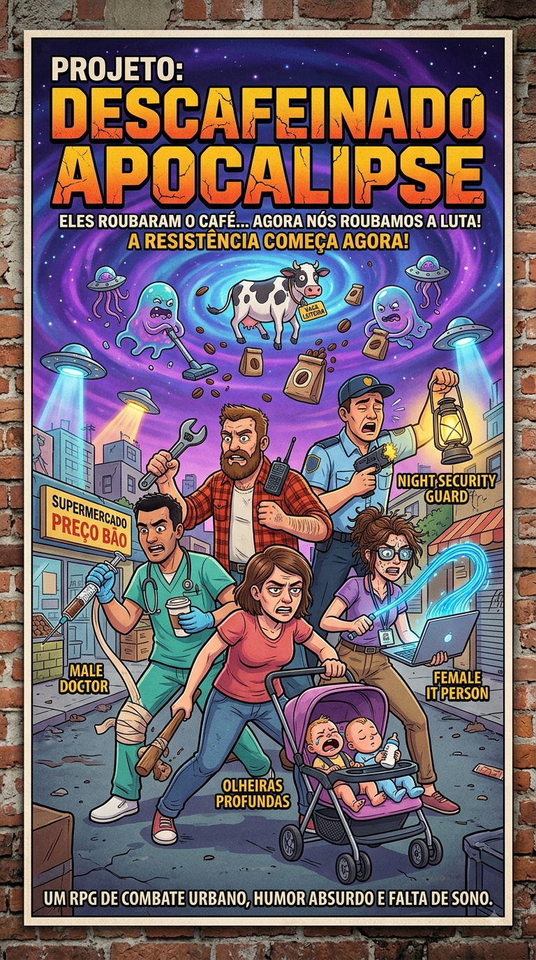 Arte de referência de Project Decaf Apocalypse preservada na pasta de arte do projeto no Drive.